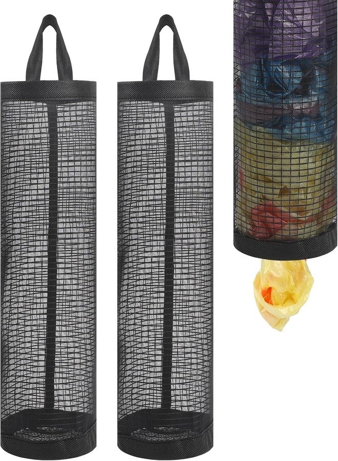SPRADE Bag Holder for Plastic Bags, 2 Pcs Polyester Grocery Bag Holder Plastic Dispenser Foldable Breathable Washable Hanging Mesh Garbage Bag Organizer for Kitchen Plastic Bag Storage - Image 2